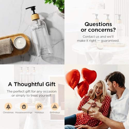 Shampoo and Conditioner Dispenser Set,Shower Soap Dispenser for Bathroom,Refillable Shampoo and Conditioner Bottles with Bamboo Pump and Tray,Soap Dispenser Bathroom for Shower (Transparent, 3-Pack) - color: Transparent