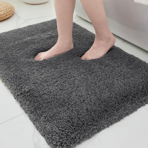 ILANGO Dark Gray Bathroom Rugs 24" × 17" Small Non Slip & Super Absorbent Extra Thick Soft, Washable Bath Mat for Floor, Microfiber Plush Shaggy Bath Rug with Rubber for Bathtub Shower Room Sink - color: Dark Gray, size: 1'5" x 2' (17''x24'' Bathroom Rug)