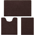 HOMEIDEAS 3 Pieces Bathroom Rugs, Ultra Soft Non Slip Absorbent Chenille Toilet Bath Mat Set (Brown) - color: Brown-brown, size: 17"x24"+20"x32"+U Shape 20"x24"