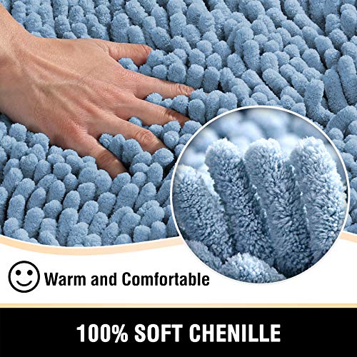 H.VERSAILTEX Bath Mats - Non Slip Luxury Chenille Bathroom Rugs, Extra Soft Absorbent Shaggy, Washable Fast Dry 2 Piece (Cool Blue, 20" x 32"/17" x 24") - color: Cool Blue, size: 20" x 32" Plus 17" x 24"
