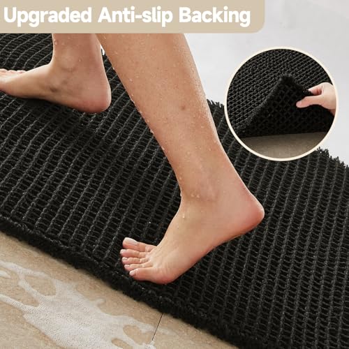 TYUU Black Bathroom Rug, Waffle Bath Mat Non Slip Washable Super Absorbent Quick Dry Boho Farmhouse Bathroom Decor, 36"x24"/ 3'x2' Black - color: Black, size: 2' X 3' (Rectangular)