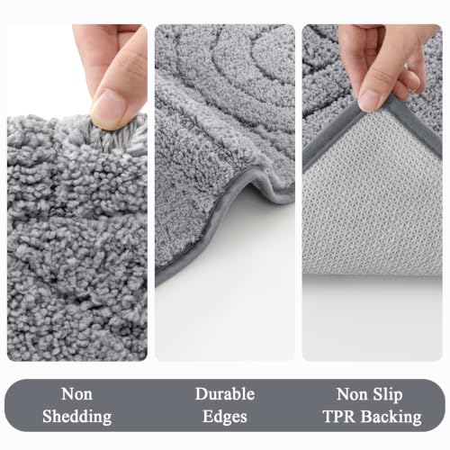 Vaukki Bathroom Rugs Sets 3 Piece, Light Grey Washable Non Slip Soft Bath Mats for Shower and Tub, Plush Absorbent Microfiber Toilet Rug U Shaped, 48x20+26x18+24x20 Inch - color: Light Grey, size: 18''x26''+20''x48''+20''x24''