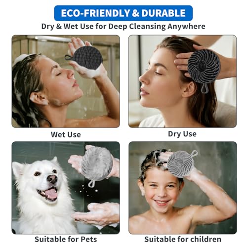 2 Pcs Larger Silicone Body Scrubber&Scalp Massager Hair Growth,Dual Sided Dual-Use,Exfoliating Body Scrubber,Wet&Dry Brush for Hair Massager Scalp,Silicone Shower Scrubber (Black and Gray) - color: Black and Gray