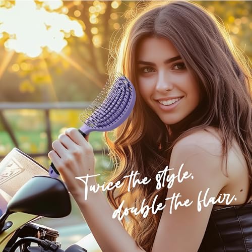 NuWay DoubleC Detangling Hair Brush – The Original Home Scalp-Care Brush – Patented Double Curved Scalp Care Hairbrush for Gentle Detangling, Volume Styling & Wet or Dry Hair (Violet) - color: Violet
