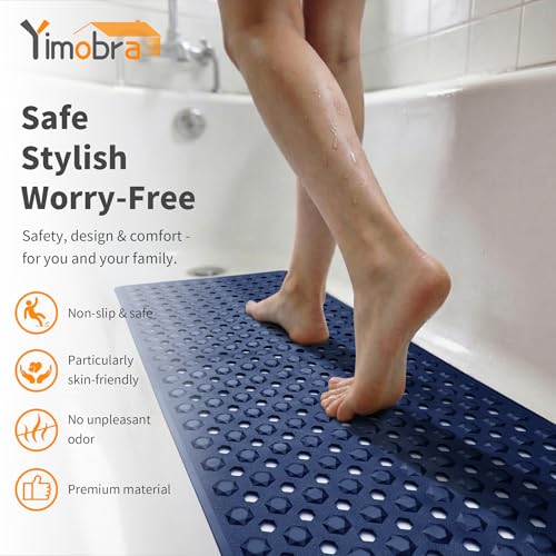 Yimobra Bathtub Mat Non Slip, 27.5"X15.5" Machine Washable Shower Floor Mat, Soft on Feet, Bathmat with Drain Holes and Suction Cups, Bathroom Essentials, Dark Blue - color: Dark Blue, size: 27.5 X 15.5 Inch