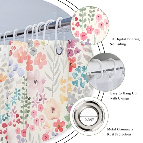 Riyidecor Small Stall RV Colorful Floral Shower Curtain for Bathroom Decor 36Wx72H Boho Wildflower Watercolor Plant Leaves Botanical Girls Art Printed Fabric Polyester Waterproof 7 Pack Plastic Hooks - color: A-pink, size: 36"W x 72"L (Pack of 1)
