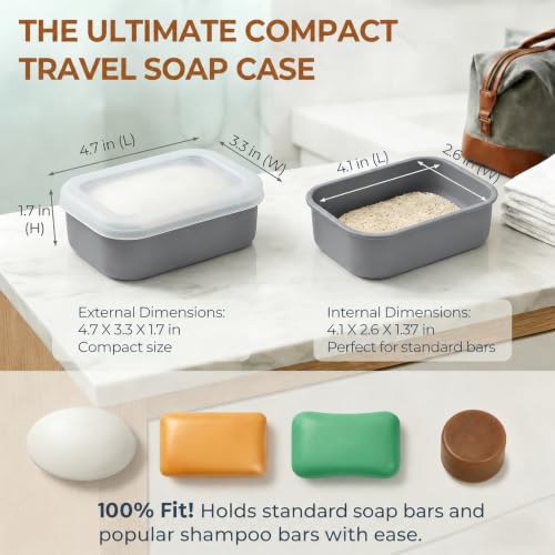 AIMAIAIMAI Compact Leakproof Travel Soap Case, Silicone Travel Soap Container, Portable Soap Box with Drainage Layer, Shatterproof Soap Holder for Bathroom, Gym (Gray) - color: Gray