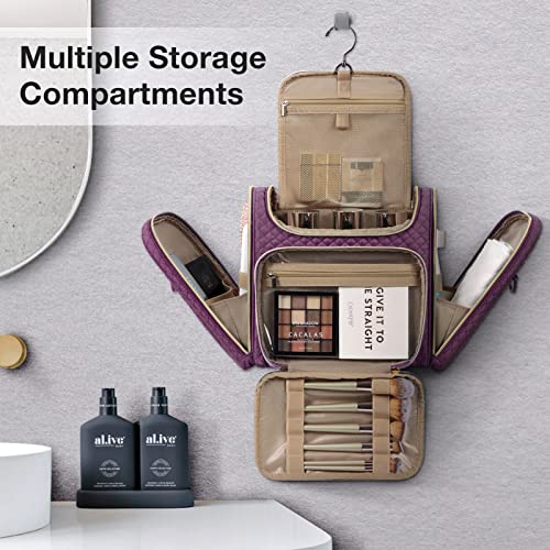 BAGSMART Toiletry Bag, Travel Toiletry Bag for Women, Water-resistant Cosmetic Makeup Bag, Large Capacity Travel Organizer Door Room Essentials for Full Sized Toiletries and Cosmetics - color: Purple