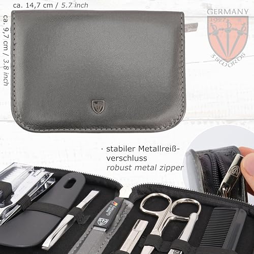 3 Swords Germany - brand quality 10 piece manicure pedicure grooming kit set for professional finger & toe nail care tweezers file clipper fashion leather case in gift box, Made by 3 Swords (01603) - color: SILVER-GREY