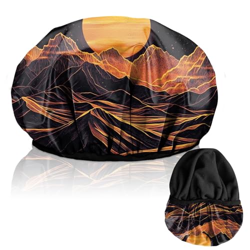 Luxury Shower Cap Terry Lined Reusable Triple Layer Waterproof Hair Elastic Caps Shower Bath Hat for Women Girls Cute Aesthetic-Sunset - color: AL16-Sunset