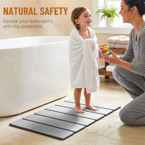 Luxspire Stone Bath Mat Foldable, Quick Drying Diatomaceous Earth Bath Mat for Bathroom, Large Bathroom Rug with Non-Slip Rubber Base, Stone Drying Mat for Kitchen Counter, 24 x 16 in, Light Gray - color: B-light Gray