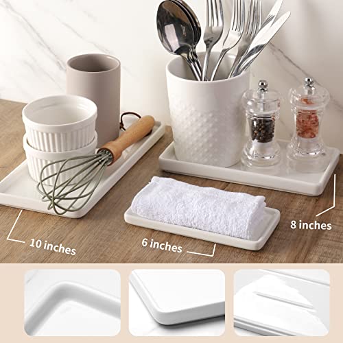 Gurygo 6" Small Ceramic Bathroom Tray for Kitchen Counter - Rectangle Ceramic Sink Tray for Bathroom Counter - Porcelain Dispenser Organizer for Kitchen Bathtub Counter, White - color: White Set/1, size: 6.3" x 3" x 0.6"