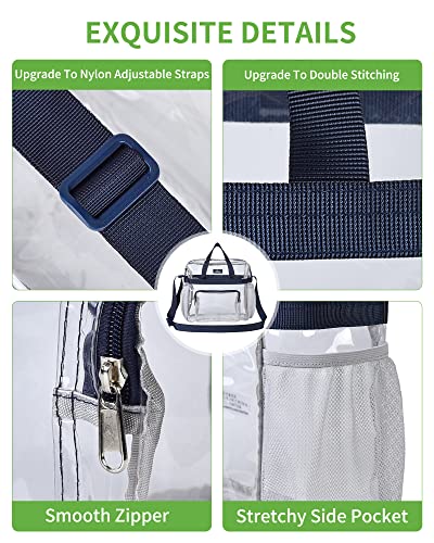 MAY TREE Clear Bag for Stadium Events 12×6×12 Clear Tote Lunch Bag with Reinforced Straps for Work, Sporting Events and Gym, Navy - color: Navy