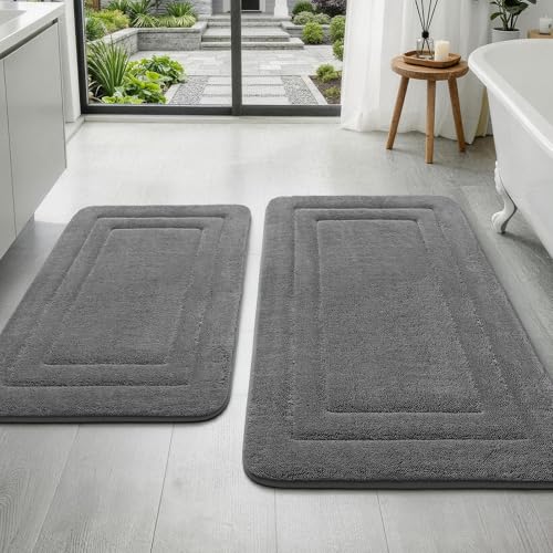 YIHOUSE Bathroom Rugs Sets 2 Piece, Towel-Like Soft Absorbent Thick High Density Memory Foam Bath Mat Set, Non-Slip Machine Washable Bath Rugs for Bathroom, Tub & Shower (32"x20"+24"x17", Dark Grey) - color: Dark Grey, size: 1'8" x 2'8" (17"x24"+20"x32")