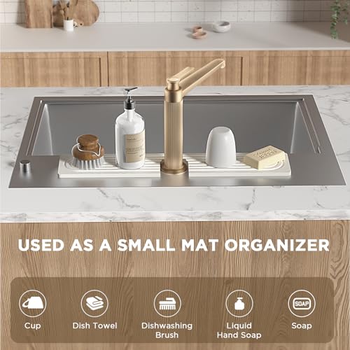 Faucet Mat for Kitchen Sink, Diatomite Stone Drying Sink Protectors, Bathroom Faucet Splash Guard, Quick Dry Water Absorbing, Non-Slip Stone Tray for Kitchen Counter, White, 20" x 3.9" - color: White, size: 20" x 3.9"