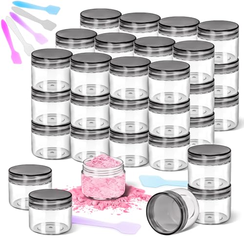 40 Pack 20g Plastic Jars with Lids, 20ml Round Clear Cosmetic Containers Makeup Jars, 0.7oz Travel Size Container Jar with Spatulas for Makeup Sample Lotion Cream Ointment Salve Balm Powder - color: Black, size: 20g