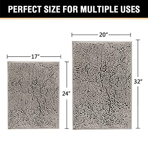 H.VERSAILTEX Extra Thick Chenille Plush Pattern Bath Rugs for Bathroom Non Slip - Soft Plush Shaggy Bath Mats for Bathroom Floor, Indoor Mats Rugs for Entryway (Dark Grey, 32 x 20 Plus 24 x 17 Inches) - color: Dark Grey, size: 20" x 32" Plus 17" x 24"
