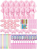 Xuhal 92 Pcs Spa Party Supplies Slumber Party Spa Pretend Play Set with Satin Robes, Headbands and Eye Masks, Sleepover Kit with Gift Bags, Total 10 Sets(Pink,14) - color: Pink, size: 14