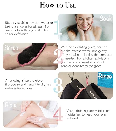 Exfoliating Gloves (3 Pcs) – Korean Body Scrubber Mitt for Shower & Bath, Deep Cleansing & Dead Skin Remover, Multi-Texture Exfoliator for Smooth & Glowing Skin