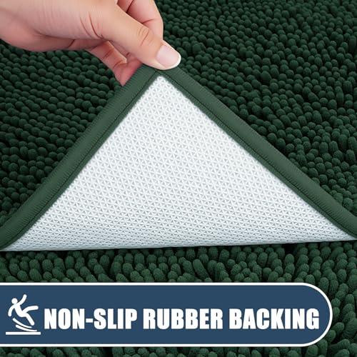Bathroom Rugs Sets 3 Piece with Adjustable Toilet Seat Cover 19.5"x 18.5" Machine Washable Bath Rug Set with TPR Non Slip Rubber Backing Solid Bath Mat Set for Luxury Bathroom Decoration - color: Dark Green