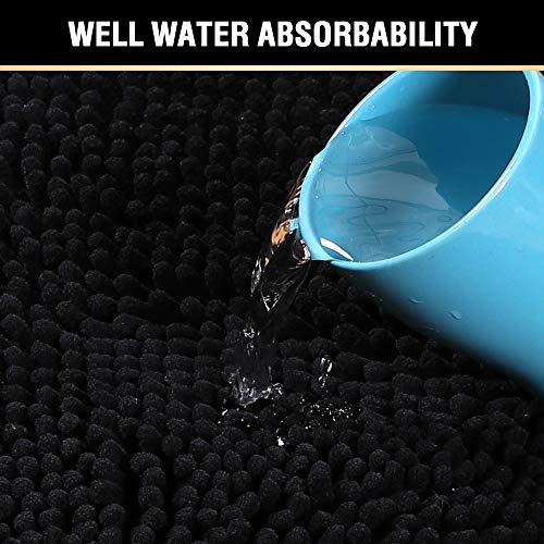 H.VERSAILTEX Black Bathroom Rug Set 2 Piece, Bath Mats for Bathroom Floor, Super Thick Soft Shaggy Chenille Bath Mats Machine Washable, Dry Fast Water Absorbent Bath Mats(20" x 32"/17" x 24") - color: Black, size: 20" x 32" Plus 17" x 24"