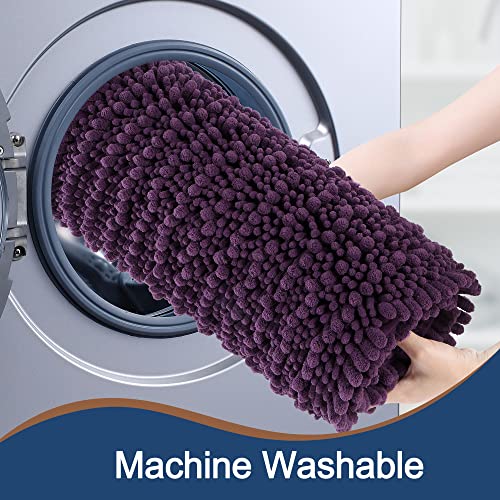 FLOLEOPA Luxury Chenille Plum Bathroom Rugs Bath Mats Sets, Extra Soft and Absorbent Bathroom Rugs Non Skid Machine Wash Dry Bath Mats（32"x20" Plus 17"x24"） - color: Plum, size: 32"x20" Plus 17"x24"