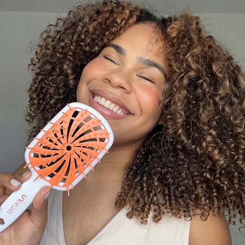 FHI Heat UNbrush Plus — Curly Hair Brush for Gentle & Effective Detangling on Wet or Dry Fragile Hair Types — Detangler Brush w/ 84 UltraFlex Bristles, Ultra-light, Vented, Anti Static Hairbrush - color: Orange Sherbet