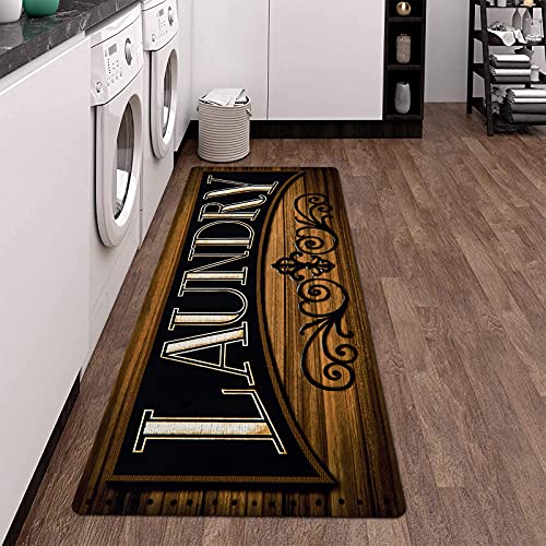 Pauwer Laundry Room Rug Runner 20"x60" Waterproof Rubber Laundry Mat Non Slip Kitchen Mats for Floor Washable Floor Mat Runner Rug for Farmhouse Mudroom Washroom Bathroom Decor - color: Laundry Brown, size: 1'8" x 5'