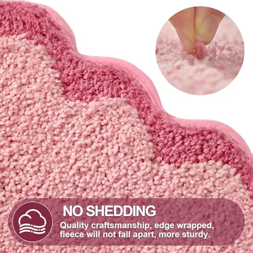 ORTIGIA Long Cute Scalloped Bathroom Rugs Runner, Fun Candy Pink Plush Microfiber Scallop Bath Mats Non Slip Washable Quick Dry Absorbent, Rug Carpet for Bathtub Sink Laundry Room Bedroom, 17x47 - color: Candy Pink, size: 1'5" x 3'11" (Rectangular)