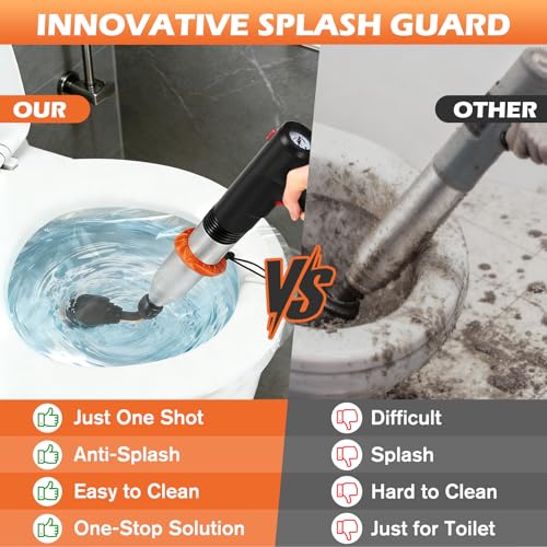 Electric Toilet Plunger, Drain Unclogger Plungers High Pressure Air Drain Blaster with Drain Auger, Splash-free Plungers for Bathroom, Plumbing Snake for Toilet, Clog Remover Heavy Duty(Black) - color: Electric Black