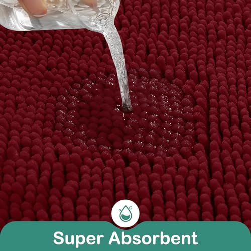 HOMEIDEAS Bathroom Rugs Set 2 Pieces, Ultra Soft Non Slip Absorbent Chenille Toilet Bath Mat Set (Burgundy) - color: Red-burgundy, size: 1'8" x 2'8" (U Shape 20"x24"+20"x32")