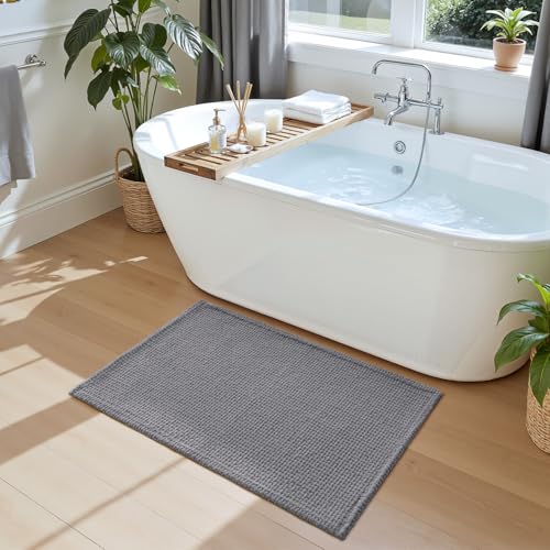 DEXI Bathroom Rugs 36x24, Non Slip Washable Bath Mat, Absorbent Chenille Bathmat, Ultra Soft Thick Carpet for Tub Shower Floor, Grey - color: Grey, size: 36" X 24" (Rectangular)