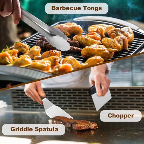 14PCS Griddle Accessories Kit, Flat Top Grill Accessories Set for Blackstone and Camp Chef, Grill Spatula Set with Enlarged Spatulas, Scraper for Outdoor Barbecue | Griddle Tools Set for Blackstone, Grill Spatula Set with Enlarged Spatulas, Scraper for Ou