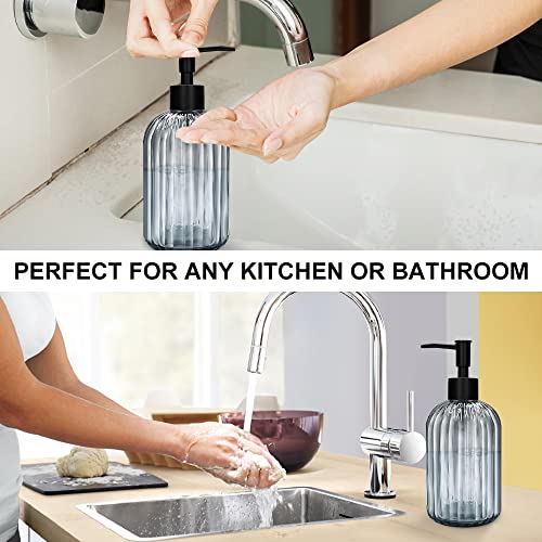 Pack of 2 Glass Soap Dispenser with Black Pump, 400 ml Refillable Pump Dispenser for Kitchen, Bathroom, Laundry Room, Liquid Glass Bottle for Washing Up Liquid, Shampoo, Conditioner (Gray) - color: Gray