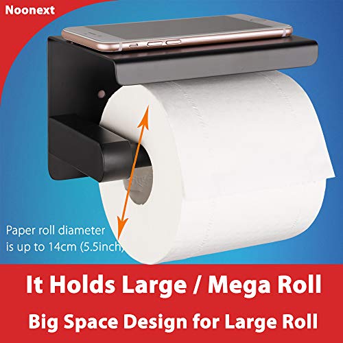 Matte Black Toilet Paper Holder Adhesive, Toilet Paper Roll Holder with Shelf, 3M Adhesive No Drill or Wall-Mounted with Screws for Bathroom & Kitchen - color: Black