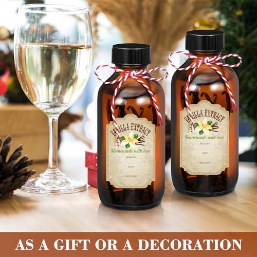 Uiifan 6 Pack Amber Glass Boston Round Bottles with Caps Brown Vanilla Extract Bottles and 6 Pcs Vanilla Extract Stickers for Syrup Gift Glass Food Storage Canister Set Sauce Beans(16 oz) - size: 16 Ounces