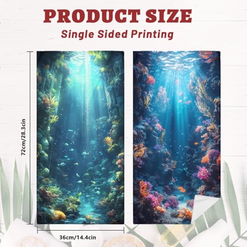 Deep Sea Hand Towels Set of 2, Underwater Ruins Seaweed Fantasy Ocean Bathroom Kitchen Towels Soft Absorbent Bath Fingertip Decorative Towel for Guest Gym Spa - color: Deep Sea