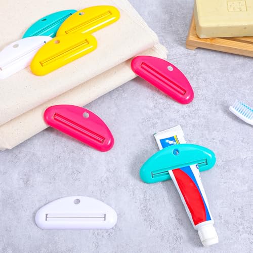 Bremorou 8 Pcs Toothpaste Squeezer Plastic Toothpaste Tube Squeezer Holder Clip Roller Tool for Bathroom Saving Facial Cleanser Creams Paint (Colorful)