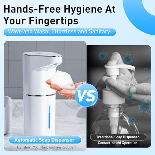 Fantictas Automatic Soap Dispenser,Touchless Hand Wall Mount Rechargeable 3 Gear Adjustable Electric Soap Dispenser 350ml with Infrared Motion Sensor for Bathroom,Kitchen,Office, White Foam - color: White, style: Foam