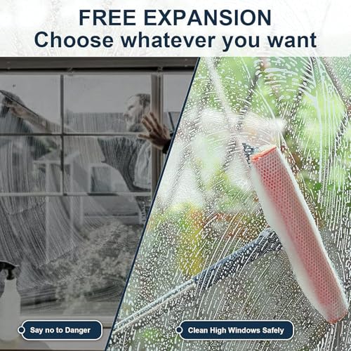 Professional Window Squeegee,2-in-1 Window Cleaner with 56" Long Stainless Steel Handle,Window Washing Kit, Glass Door Cleaner,Multi-Use Car Windshield Cleaning Tool for Gas Station, Glass,Shower