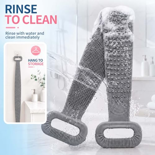 Manmihealth Silicone Back Scrubber for Shower, 36'' Extendable Back Washer with Long Strap Handle, Dual-Sided Silicone Body Brush for Men and Women (Gray) - color: Gray
