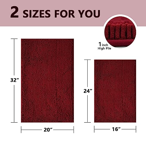 BOANKODU Bathroom Rugs Sets 2 Piece, Extra Soft Chenille Bath Mat Absorbent Bathroom Rug, Bathroom Mat with Sturdy PVC Non-Slip Bottom, Machine Washable Bath Rugs (Burgundy) - color: Burgundy, size: 16" x 24" + 20" x 32" (Rectangular)