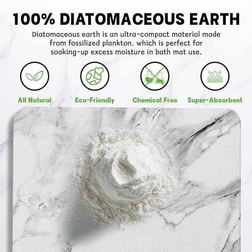 Stone Bath Mat,Diatomaceous Earth Shower Mat,Fast-Drying Stone Bathroom Floor Mat,Absorbent Non-Slip Diatomite Mats for Bathtub,White Marble - color: White Marble-24*16-1 Pack