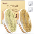 POPCHOSE Dry Brushing Body Brush, Natural Bristle Dry Skin Exfoliating Brush Body Scrub for Flawless Skin, Cellulite Treatment, Lymphatic Drainage and Blood Circulation Improvement - size: 2 Count (PP+Boar Bristles)