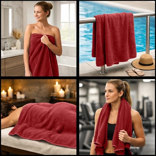 RIVERSIDE Pack of 8 Towels Set, 2 Large Bath, 2 Hand, 4 Face Washcloths, 100% Cotton Hotel Quality, Super Soft, Quick Dry, Highly Absorbent Perfect for Bathroom, Red - color: Red, size: Towel Set (PK 8)