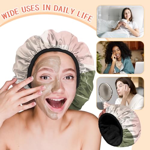 Luxury Shower Cap Terry Lined Reusable Triple Layer Waterproof Hair Elastic Caps Shower Bath Hat for Women Girls Cute Aesthetic-Color Block - color: AL11-Color Block