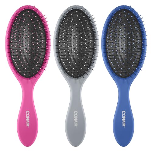 Conair Detangling Hair Brush Set 3 Pack, For Wet, Dry and All Hair Types, Detangling Brushes for Women in Blue, Pink, and Gray - color: Blue,Pink,Grey, size: 3 Count Full Size
