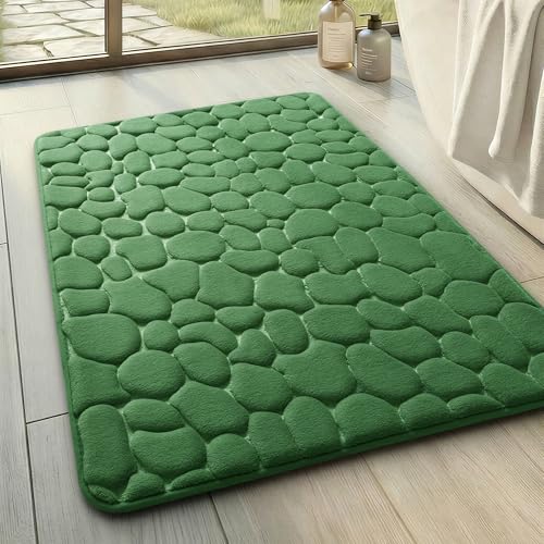 YIHOUSE Memory Foam Bath Mat Cobblestone Bathroom Rugs Super Water Absorbent Bath Mats for Bathroom Machine Washable Bath Rugs(17 x 24,Green) - color: Grass Green Single, size: 1'5" x 2' (Rectangular)
