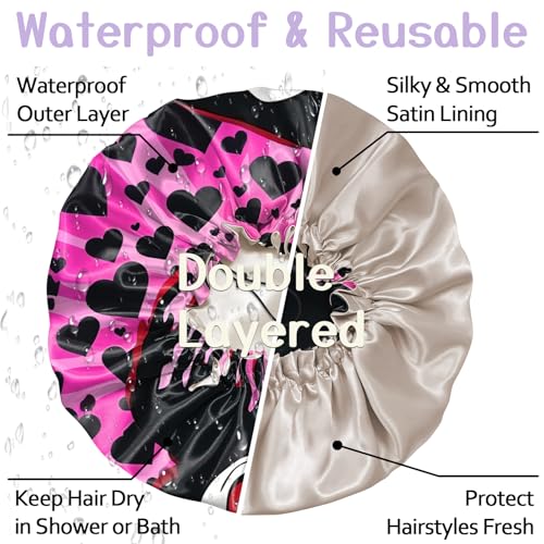 Luxury Shower Cap Silk Satin Lined Waterproof Reusable Adjustable Elastic Dry Hair Bathing Caps Cute for Women Girls-Shout - color: C-9-Shout