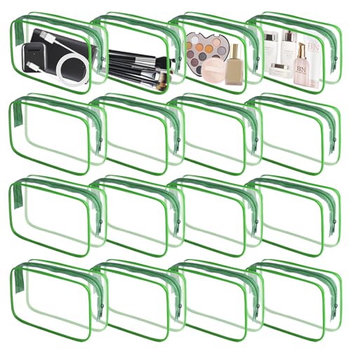 YedsIntu 16 Pieces Clear Makeup Bag PVC Zippered Clear Toiletry Carry Pouch Portable Cosmetics Bag Waterproof Makeup Bag Vinyl Plastic Organizer Case for Travel Vacation Bathroom (Green-M) - color: Green-M